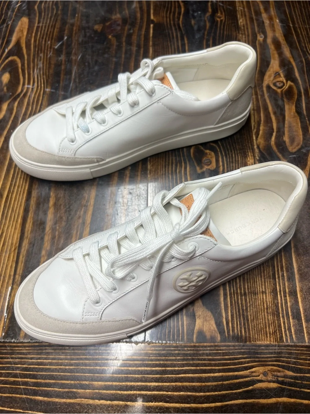 Tory Burch Bari Sneaker Womens 11 White Leather Lace Up Casual Low Top Cushioned